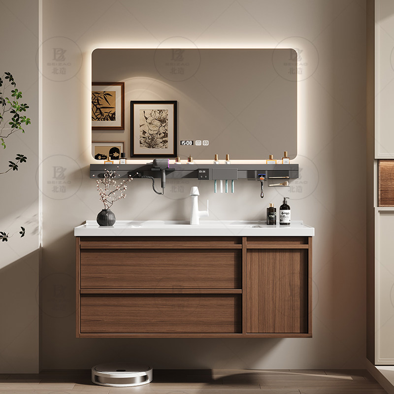 Home Bathroom Vanity Combo - Luxury Wooden Cupboard Drawers Mirror Paper