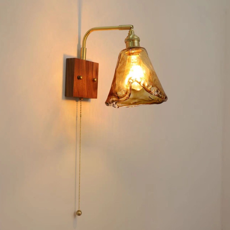 Japanese Home Bathroom Design - Japanese-style Wall Lamp Retro Copper Walnut