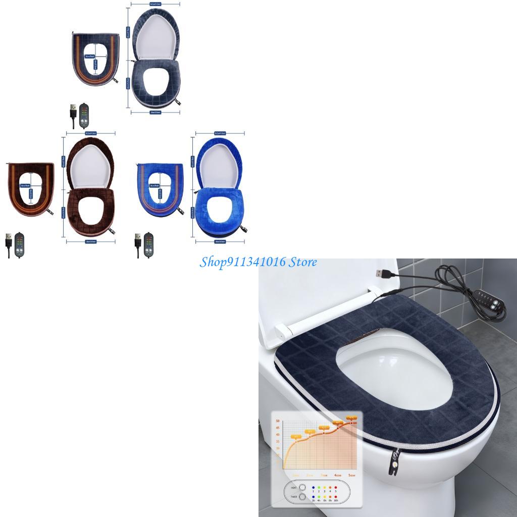 Home Bathroom With Two Toilets - USB Heated Toilet Cover Soft Flannel
