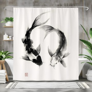 Fish Shower Curtain, Waterproo - огляд і ціна Japanese Home Bathroom Design